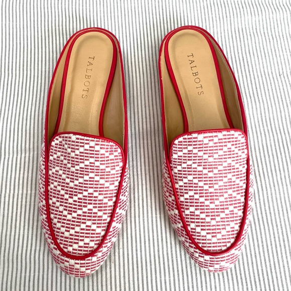 Talbots Shoes - Talbots Red and White Woven Loafer Mules